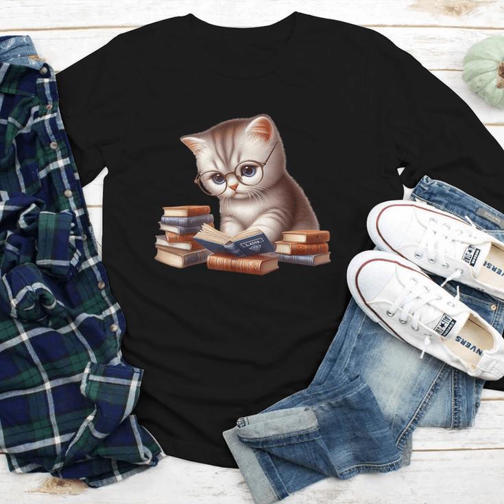 Cute Kitten Bookworm Adorable Cat With Glasses Reading Book Youth Long Sleeve Tee