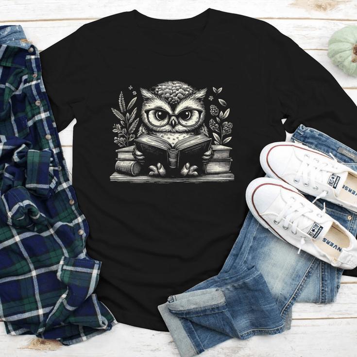 Cute Owl Reading Book Graphic Art Youth Long Sleeve Tee