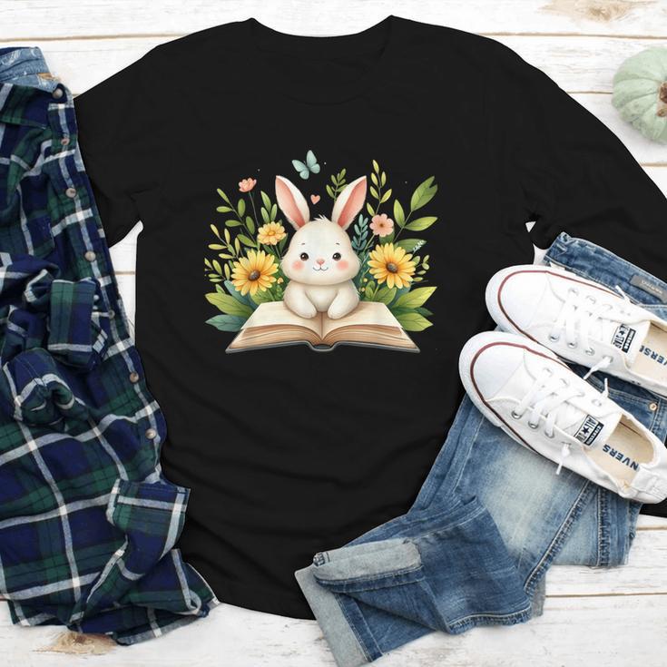 Cute Rabbit And Book Women Girls Reading Book Rabbit Lover Youth Long Sleeve Tee