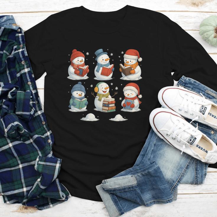 Cute Snowman Reading Books Christmas Winter Book Lover Youth Long Sleeve Tee