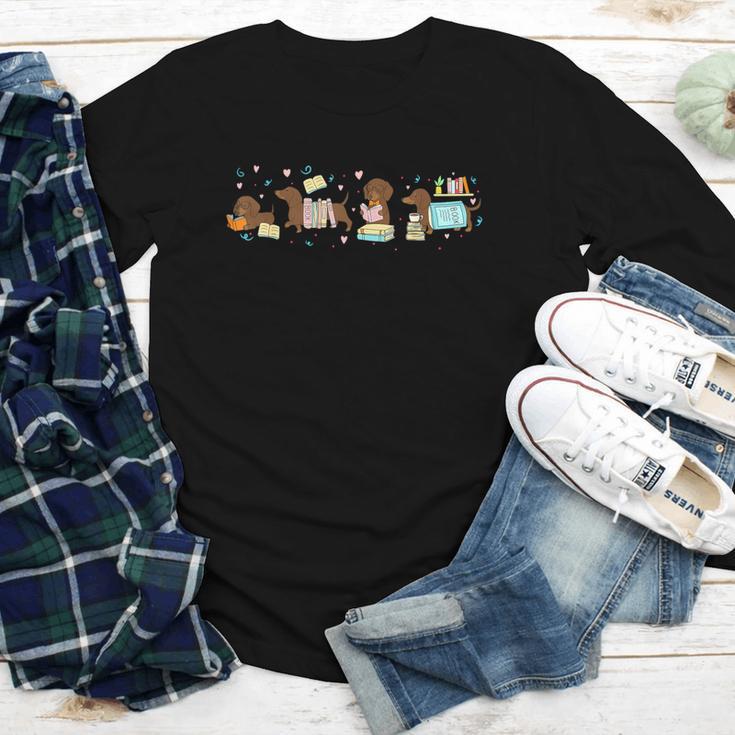 Dachshund Book Lover Reading Wiener Dog 100 Days Of School Youth Long Sleeve Tee