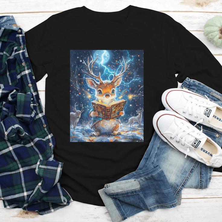 Deer Reads Book Women Girls Reindeer Youth Long Sleeve Tee