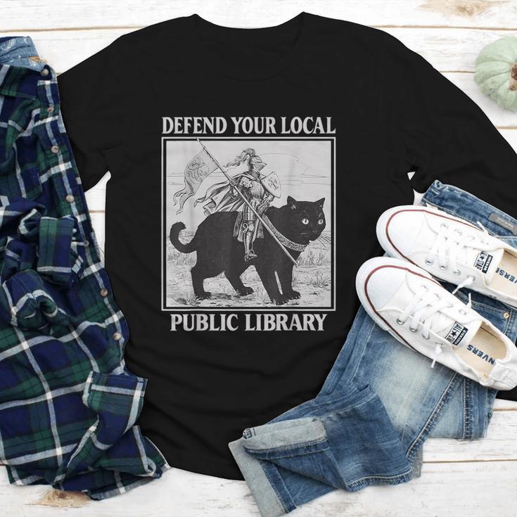 Defend Your Local Library Knight Cat Rider Book Lover Youth Long Sleeve Tee