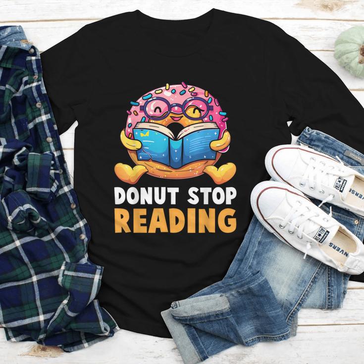 Donut Stop Reading Cute Book Reader Bookworm Donut Day Youth Long Sleeve Tee