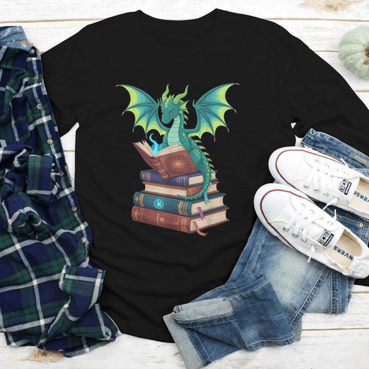 Dragon Reading Books Fantasy Lovers Mythical Creatures Youth Long Sleeve Tee