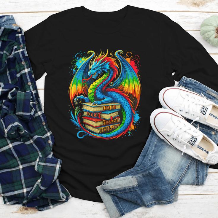 Dragon Reading Colorful Fantasy Book Lover Youth Long Sleeve Tee