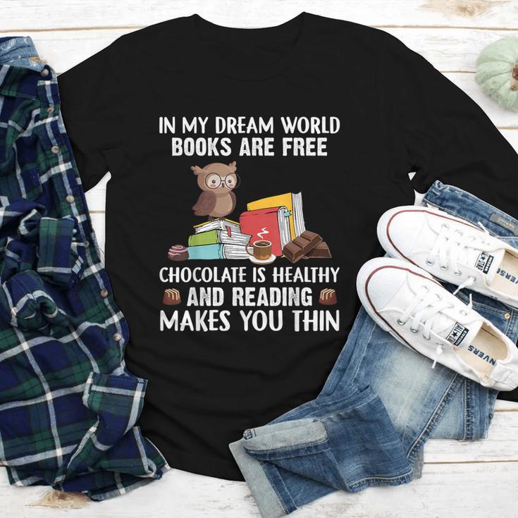 In My Dream World Books Are Free Chocolate Is Healthy Book Youth Long Sleeve Tee In My Dream World Books Are Free Chocolate Is Healthy Book Youth Long Sleeve Tee