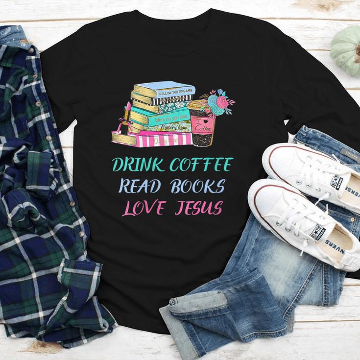 Drink Coffee Read Books Love Jesus Christian Religious God Youth Long Sleeve Tee Drink Coffee Read Books Love Jesus Christian Religious God Youth Long Sleeve Tee