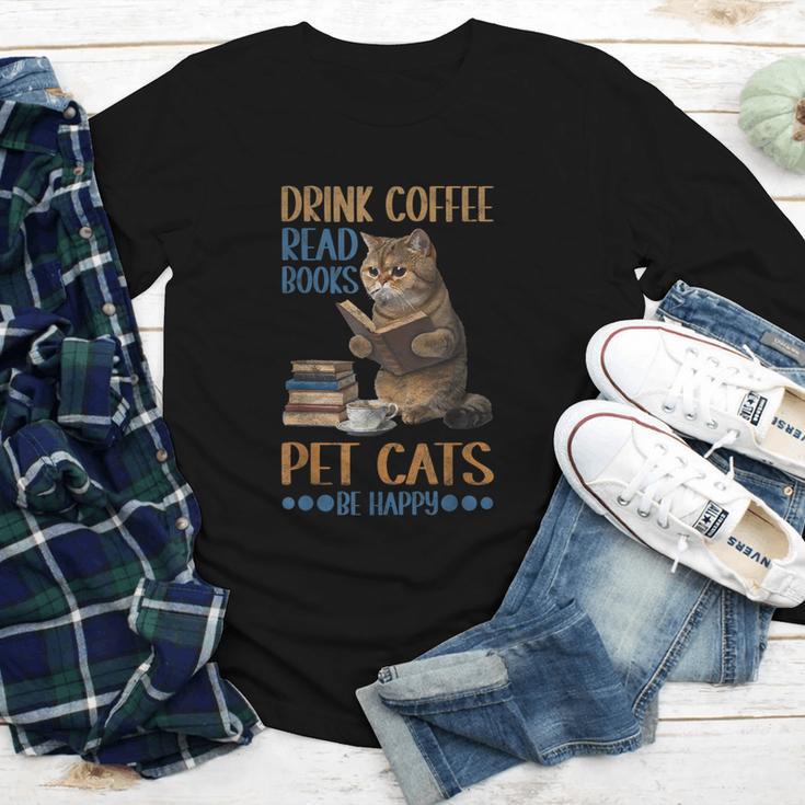 Drink Coffee Read Books Pet Cats Be Happy Bookworm Youth Long Sleeve Tee