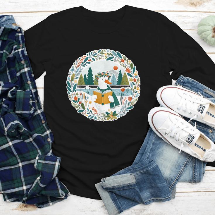 Duck Wilderness Book Reading Illustration Floral Youth Long Sleeve Tee