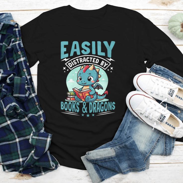 Easily Distracted By Books And Dragons Nerds Youth Long Sleeve Tee