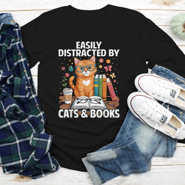 Easily Distracted By Cats And Books Book Lover Cat Youth Long Sleeve Tee