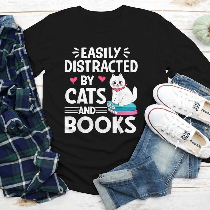 Easily Distracted By Cats And Books Cute Cat And Book Lovers Youth Long Sleeve Tee