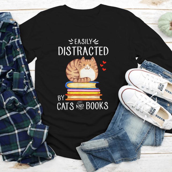 Easily Distracted By Cats And Books Reading Lover Bookish Youth Long Sleeve Tee