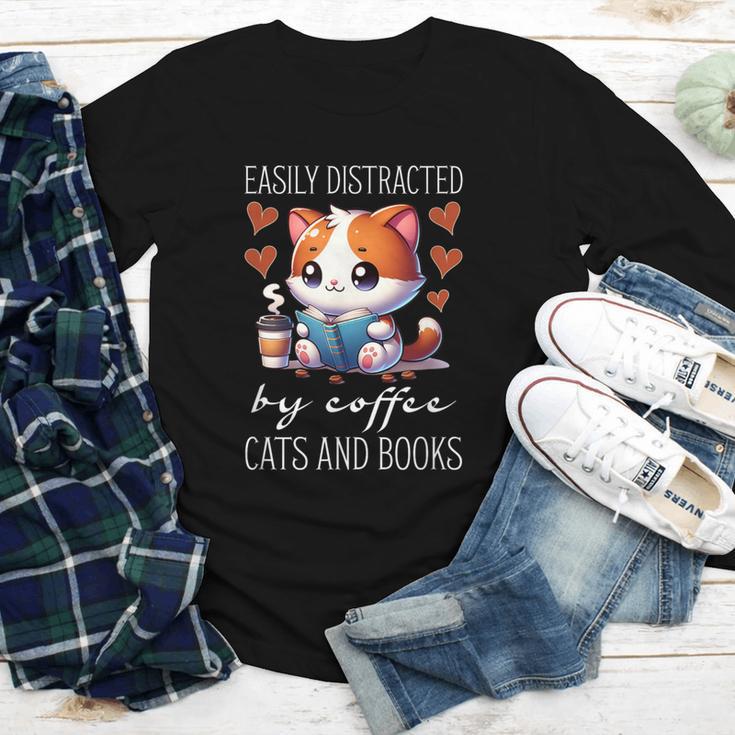 Easily Distracted By Coffee Cats And Books Youth Long Sleeve Tee Easily Distracted By Coffee Cats And Books Youth Long Sleeve Tee