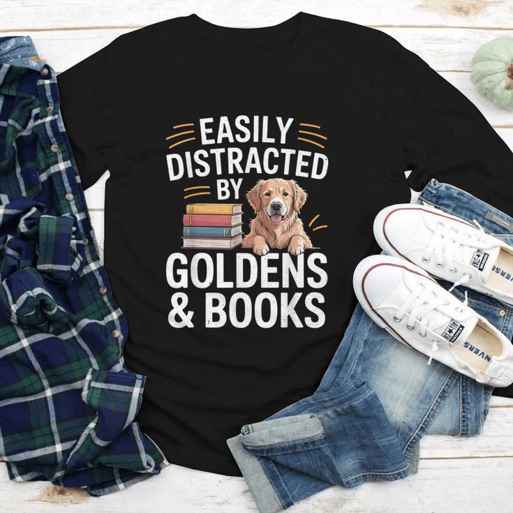 Easily Distracted By Goldens & Books Golden Retriever Dog Youth Long Sleeve Tee