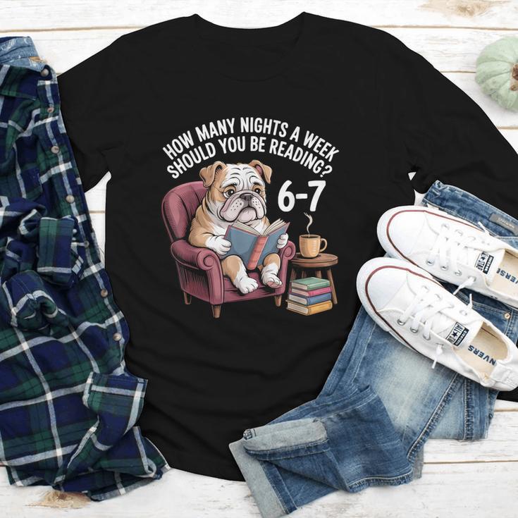 English Bulldog Dog Reading Book 67 Six Seven Meme Youth Long Sleeve Tee