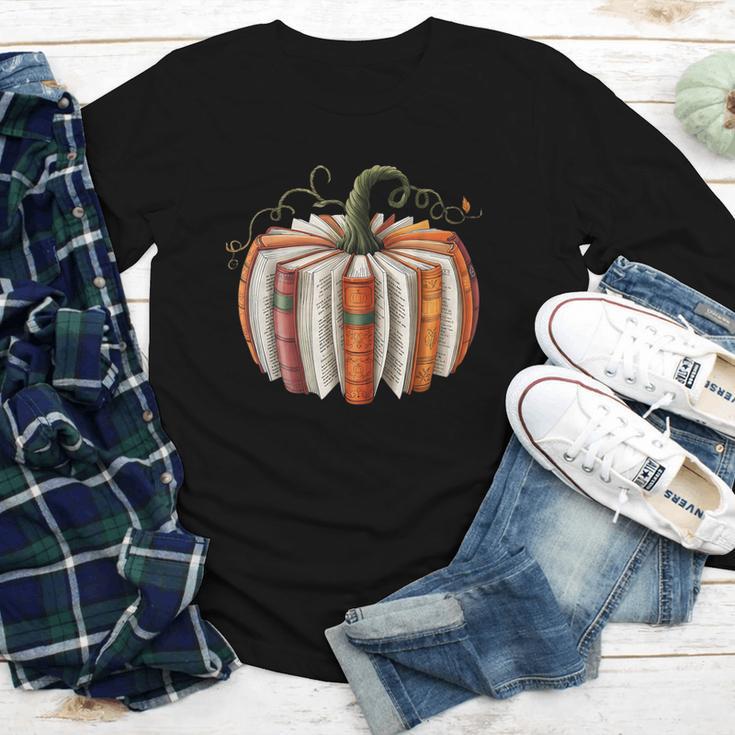 Fall Book Pumpkin Halloween Teacher Librarian Thanksgiving Youth Long Sleeve Tee