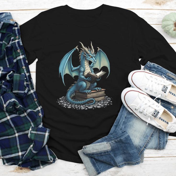 Fantasy Dragon Reading Magical Book Lover Halloween Vibes Youth Long Sleeve Tee