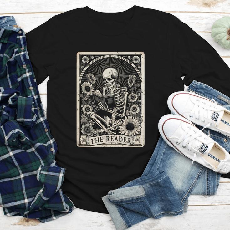 Floral The Reader Tarot Card Skeleton Reading Book Youth Long Sleeve Tee