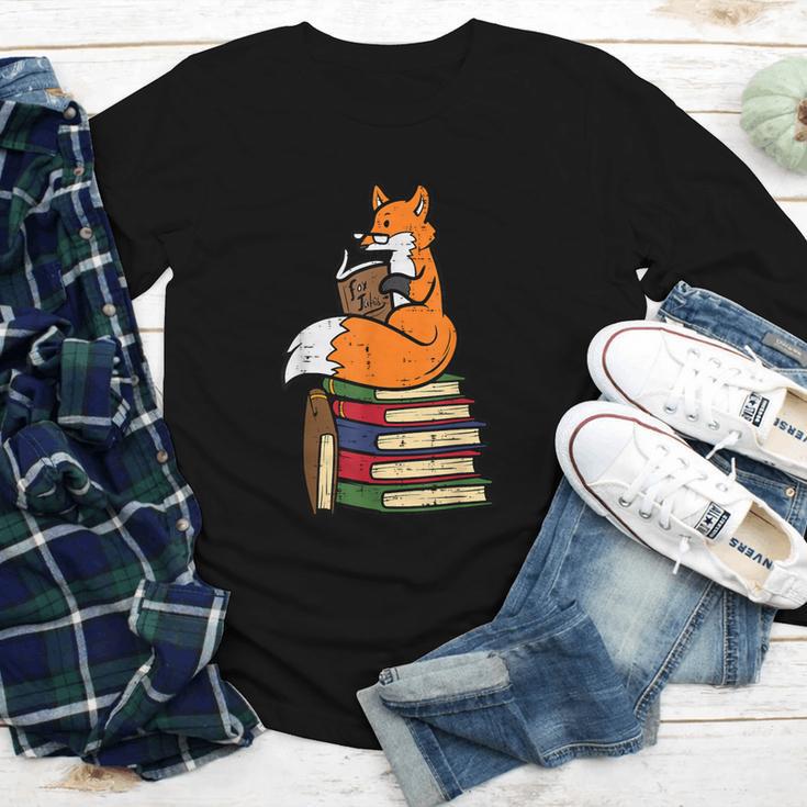Fox Books Read Reading Librarian America Men Women Kids Youth Long Sleeve Tee