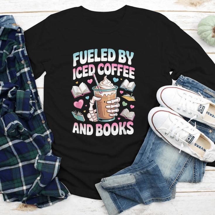 Fueled By Iced Coffee And Books Book Lover Retro Youth Long Sleeve Tee Fueled By Iced Coffee And Books Book Lover Retro Youth Long Sleeve Tee