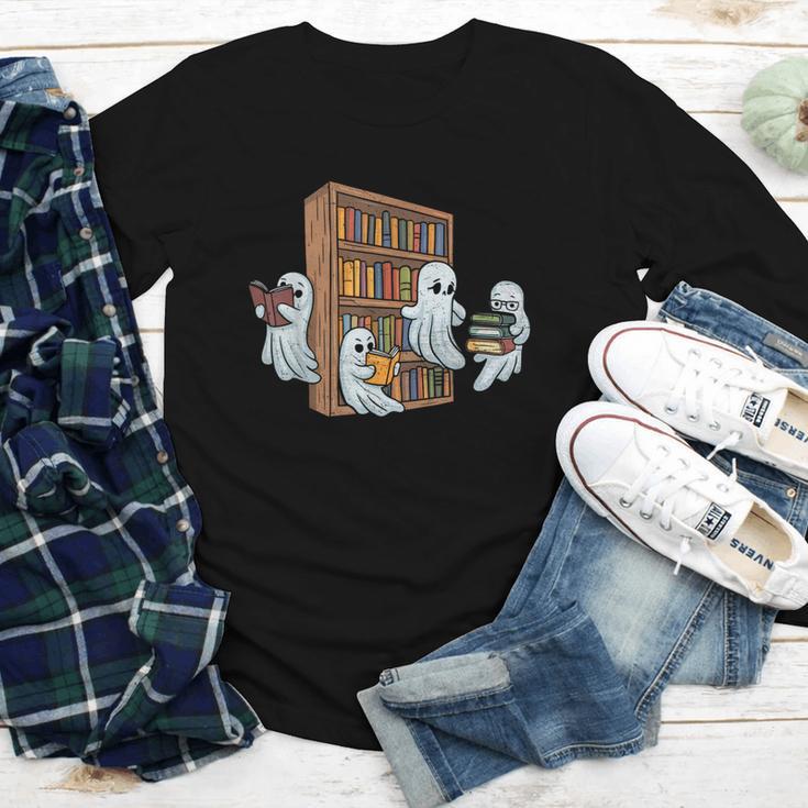 Ghosts Reading Books Teacher Halloween Librarian Book Lover Youth Long Sleeve Tee