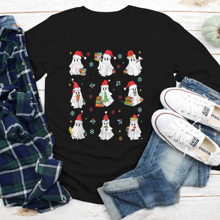 Ghosts Wearing Santa Hats Reading Books Christmas Book Lover Youth Long Sleeve Tee