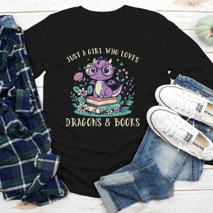 Girls Loves Dragon Books Fantasy Girls Kids Toddler Women Youth Long Sleeve Tee