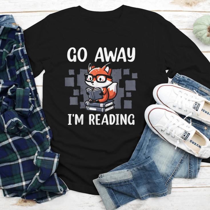 Go Away I'm Reading Book Reader Cute Fox Librarians Youth Long Sleeve Tee