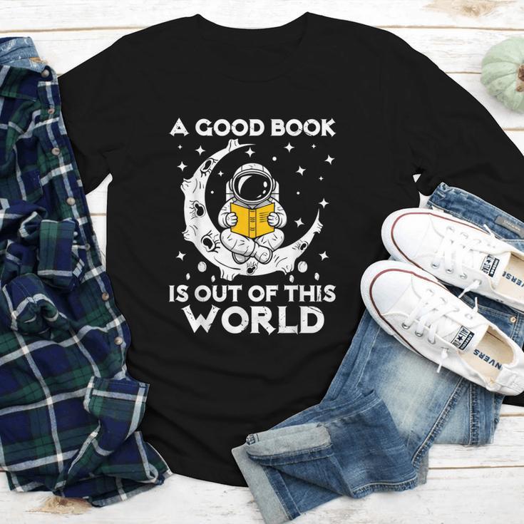Good Book Is Out Of This World Astronaut Moon Space Reading Youth Long Sleeve Tee