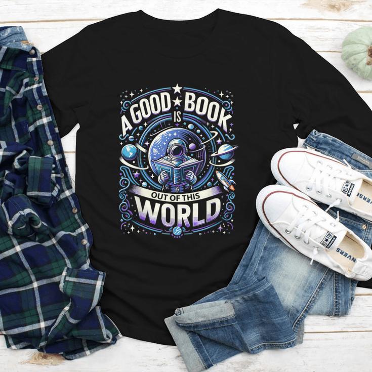 A Good Book Is Out Of This World Shirt Astronaut Reading Youth Long Sleeve Tee