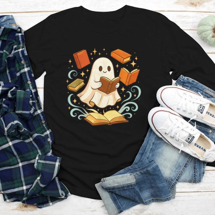 Halloween Cute Ghost Shirt Reading Books Ghost Youth Long Sleeve Tee