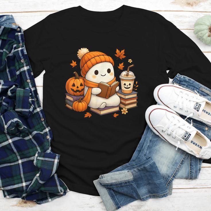 Halloween Ghost Reading Book Lovers Coffee Girl Women Youth Long Sleeve Tee Halloween Ghost Reading Book Lovers Coffee Girl Women Youth Long Sleeve Tee