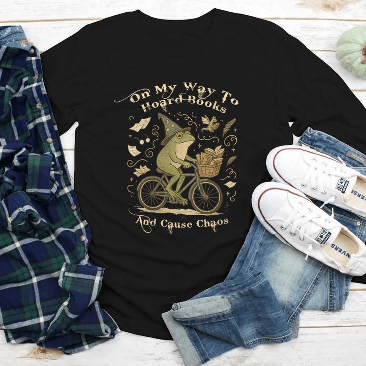On My Way To Hoard Books And Cause Chaos Tom Foolery Frog Youth Long Sleeve Tee On My Way To Hoard Books And Cause Chaos Tom Foolery Frog Youth Long Sleeve Tee