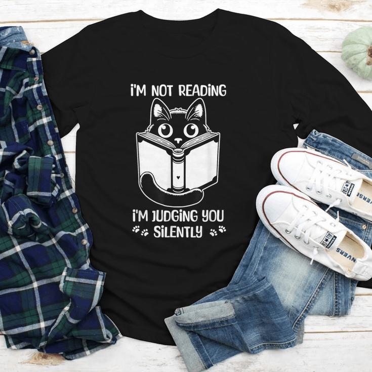 I’m Not Reading I’m Judging You Silently Fun Cat Book Lover Youth Long Sleeve Tee