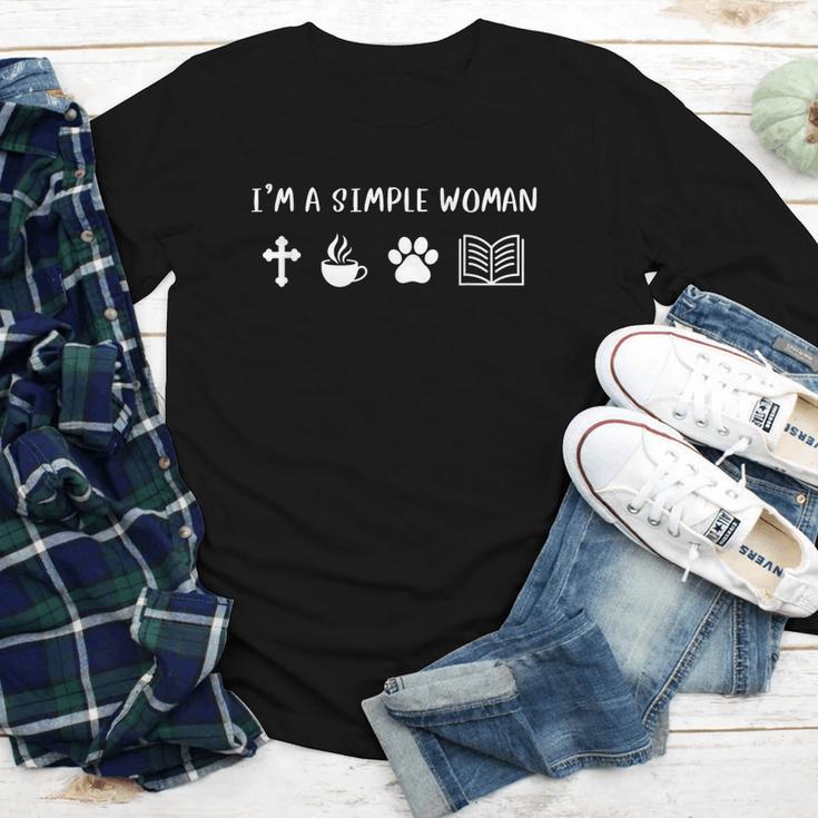 I'm A Simple Woman Jesus Coffee Dog Book Lover Christian Youth Long Sleeve Tee