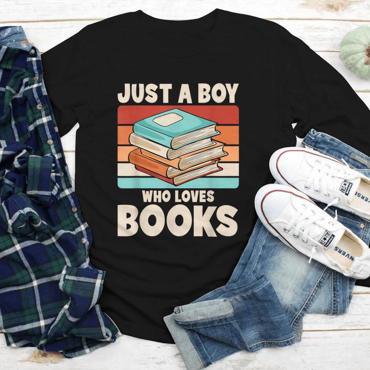 Just A Boy Who Loves Books Reading Bookworm Boys Kids Youth Long Sleeve Tee
