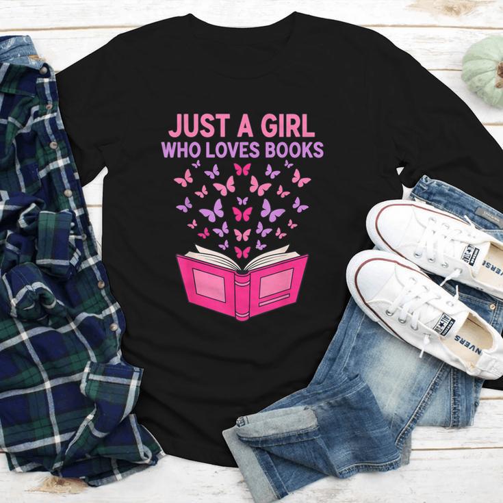 Just A Girl Who Loves Books Butterflies Reading Youth Long Sleeve Tee Just A Girl Who Loves Books Butterflies Reading Youth Long Sleeve Tee