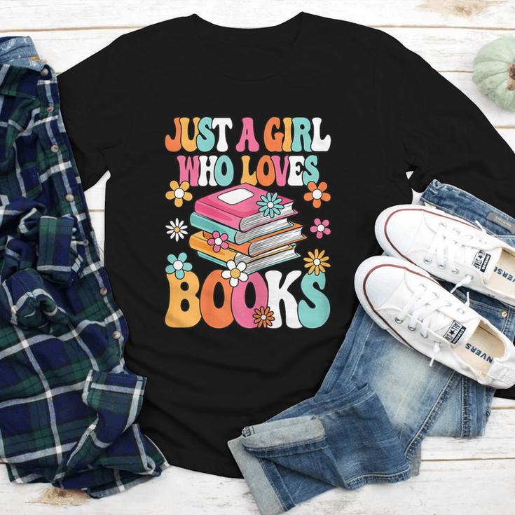Just A Girl Who Loves Books Reading Cute Bookworm Girls Kids Youth Long Sleeve Tee