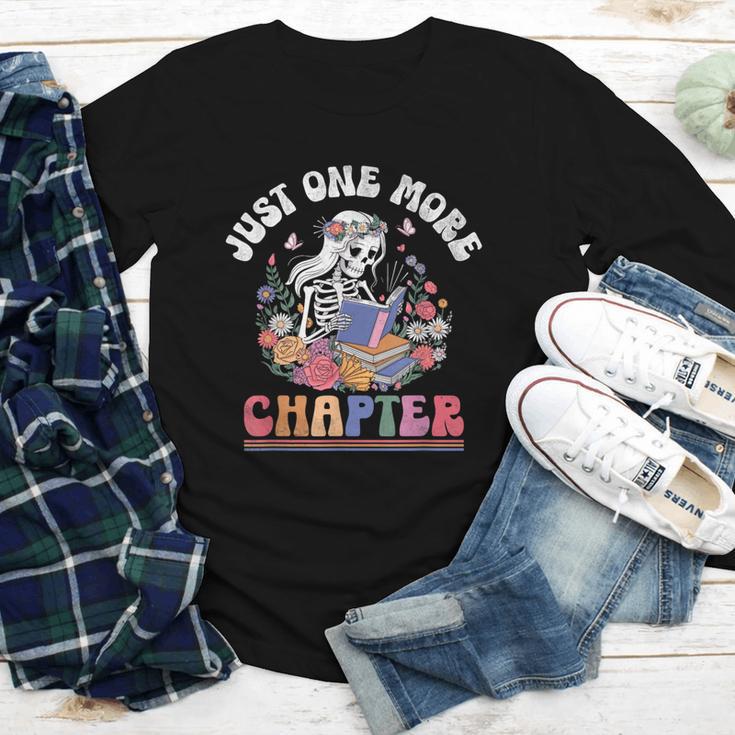 Just One More Chapter Skeleton Reading Book Bookworm Reader Youth Long Sleeve Tee