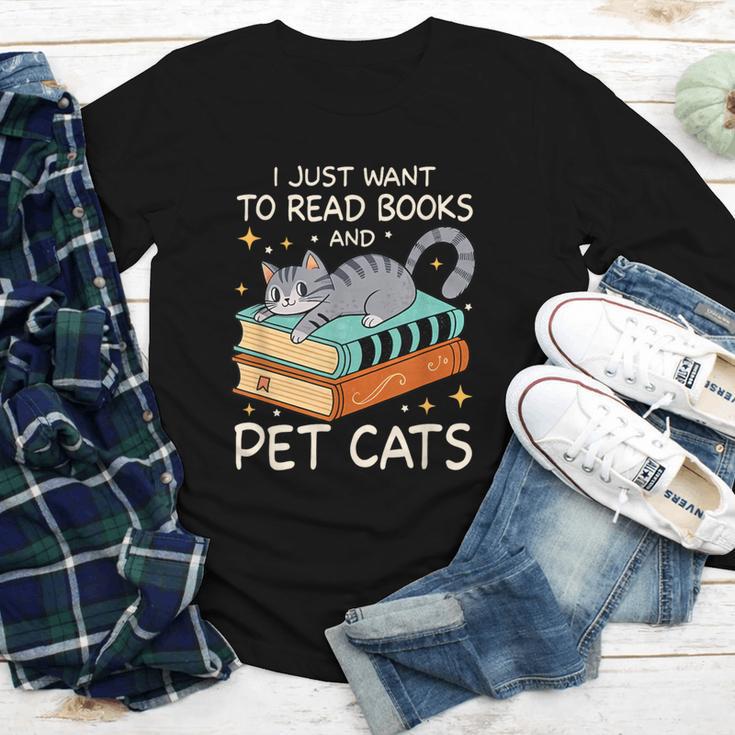 I Just Want To Read Books And Pet Cats Bookish Bookworm Youth Long Sleeve Tee