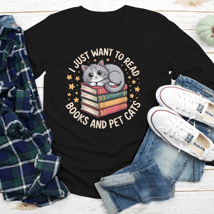 I Just Want To Read Books And Pet Cats Cat And Book Youth Long Sleeve Tee
