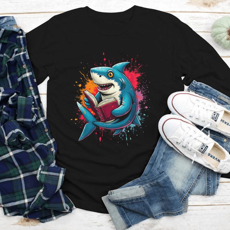 Kawaii Shark Reads Book Reading Library Book Bookworm Youth Long Sleeve Tee