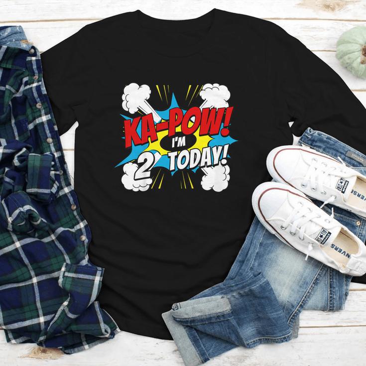 Kids Ka-Pow 2 Years Old Kids 2nd Birthday Comic Book Super Hero Youth Long Sleeve Tee