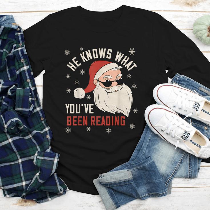 He Knows What You'Ve Been Reading Book Lover Women Santa Youth Long Sleeve Tee He Knows What You'Ve Been Reading Book Lover Women Santa Youth Long Sleeve Tee