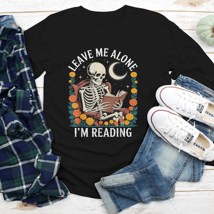 Leave Me Alone Skeleton Reading Book Floral Moon Librarian Youth Long Sleeve Tee Leave Me Alone Skeleton Reading Book Floral Moon Librarian Youth Long Sleeve Tee
