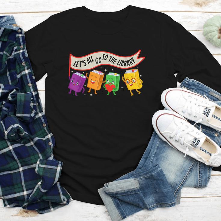 Librarian Let's All Go To The Library Cute Groovy Book Lover Youth Long Sleeve Tee
