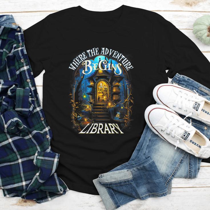 Library Where The Adventure Begins Book Reading Quote Youth Long Sleeve Tee