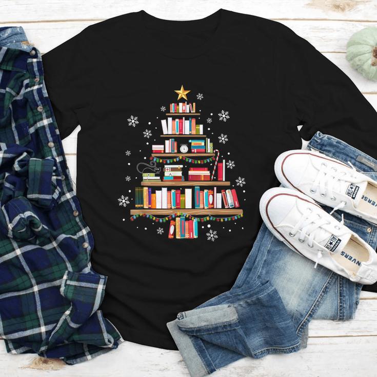 Library Books Christmas Tree Teacher Xmas Snowflake Youth Long Sleeve Tee